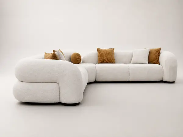Off-white boucle curved sectional – side profile view