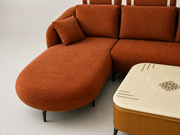 Close-up of corduroy texture and bolster cushion detail