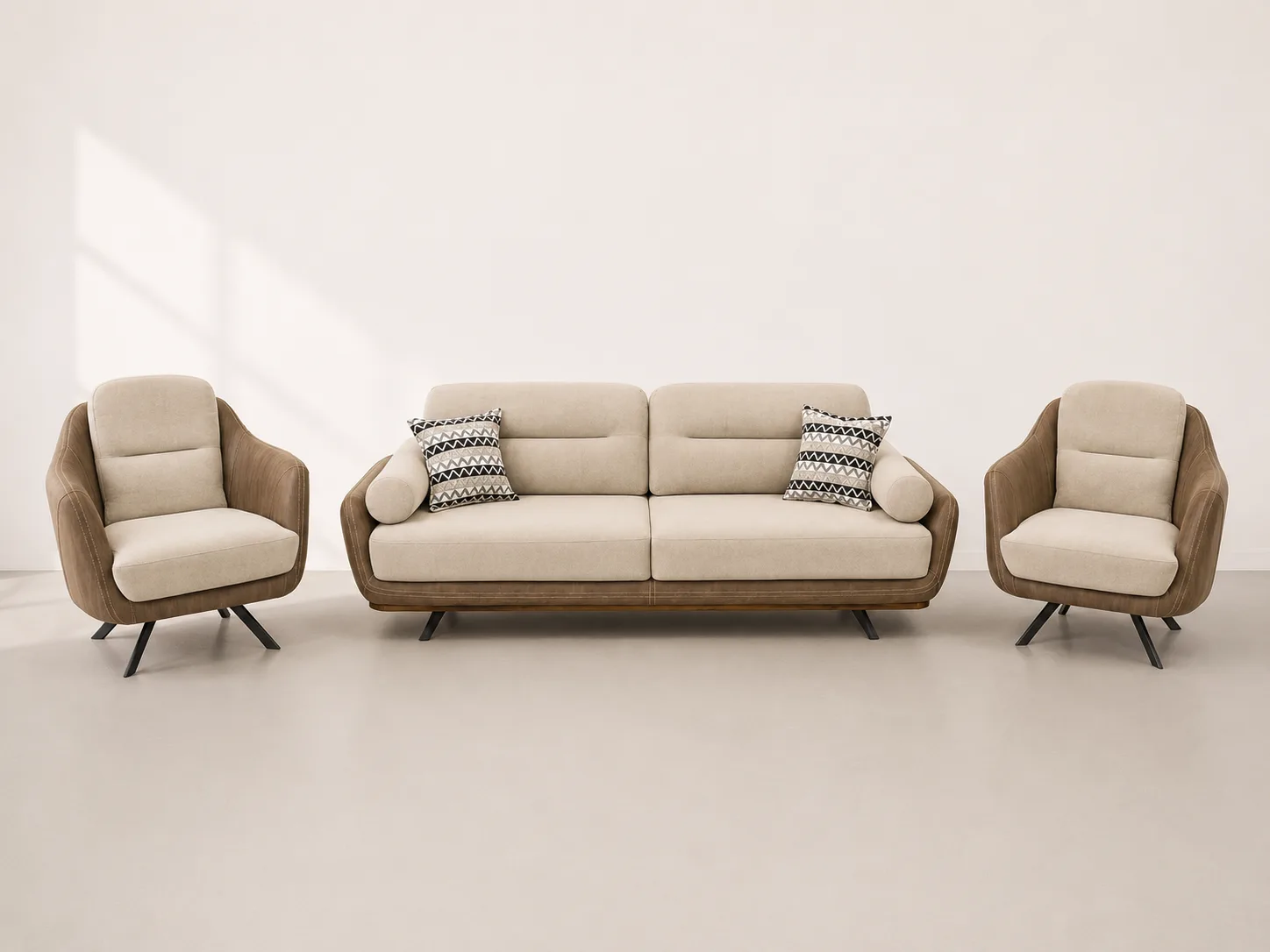 Warm Beige Set Pentagon Wood Armrests at Modi Interiors Jagatpura Jaipur