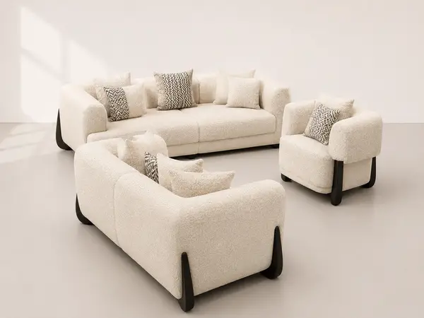 Cream Boucle Corner Sectional at Modi Interiors Jagatpura Jaipur