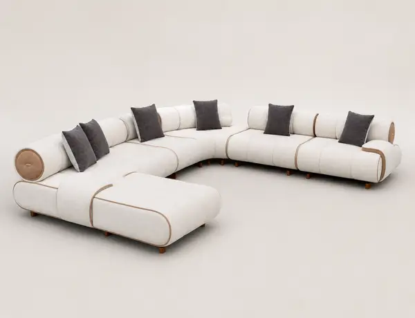 Off-white sofa, three-quarter angle