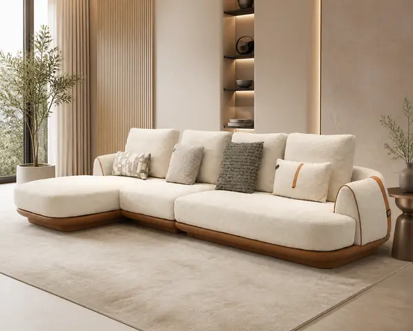 Cream boucle sofa styled in a living room setting