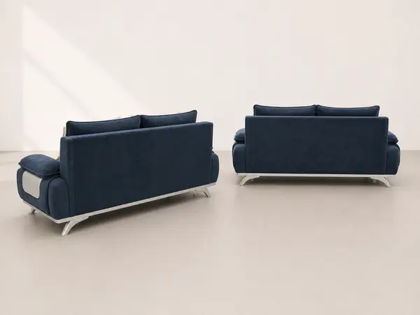 Navy denim 3+2 sofa set – back view