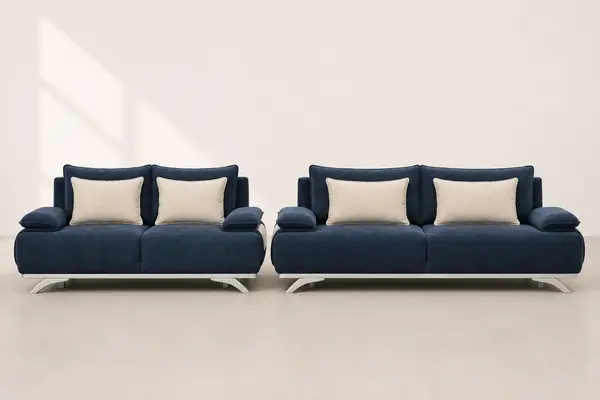 Navy denim 3+2 sofa set – front straight-on view
