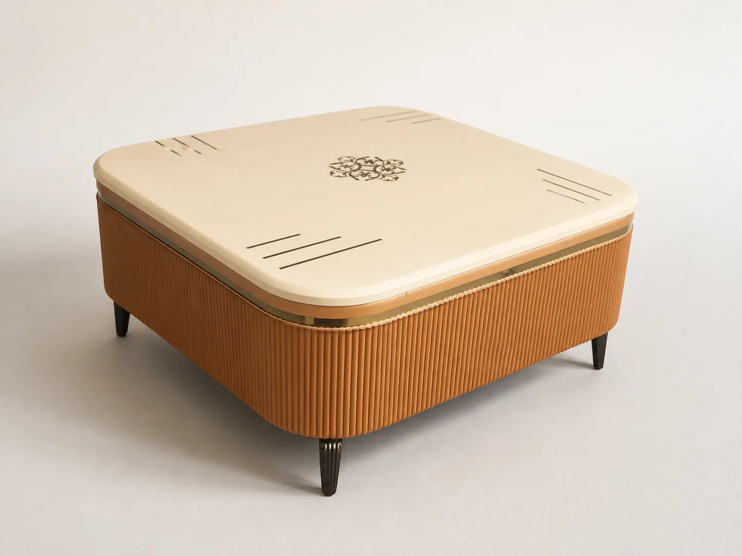 Caramel fluted center table with ivory glossy top.