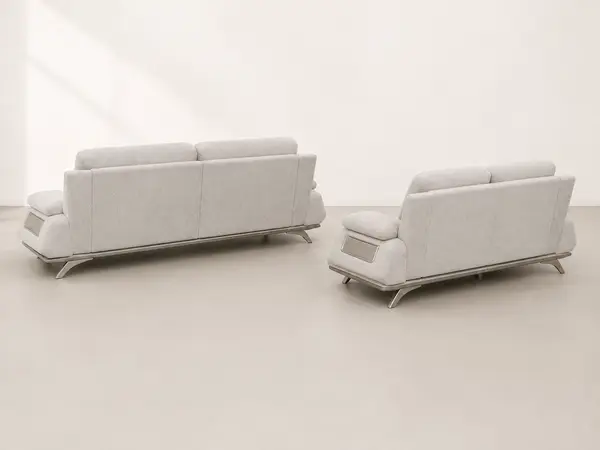 Oatmeal boucle 3+2 sofa set – back view