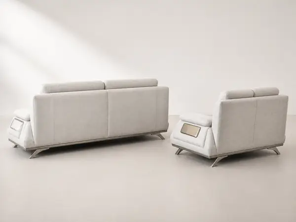 Light grey and silver 3+2 sofa set – back view