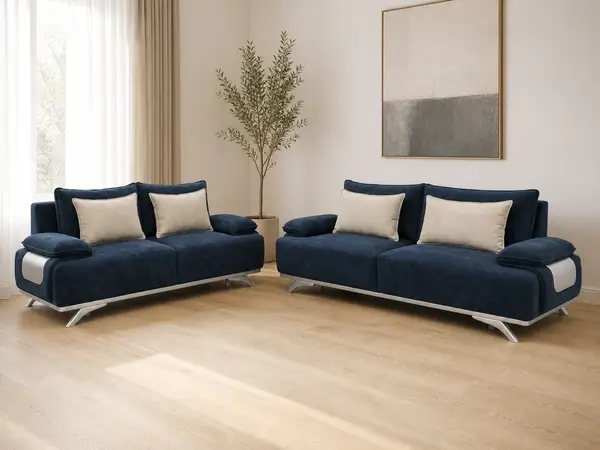 Navy denim 3+2 sofa set – styled in a living room setting