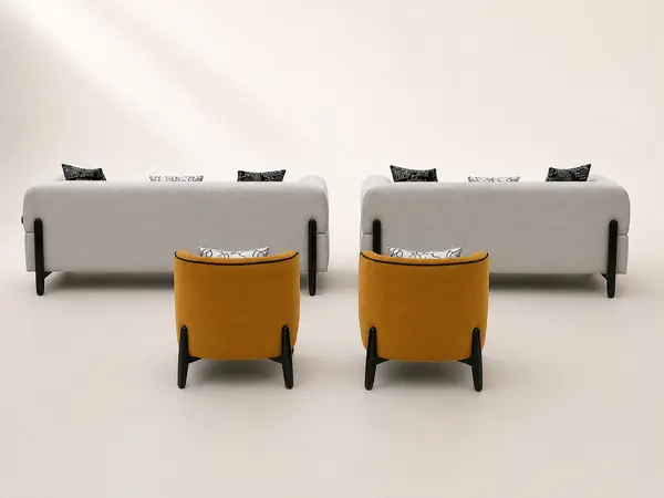 Grey woven 3+2 sofa set – back view