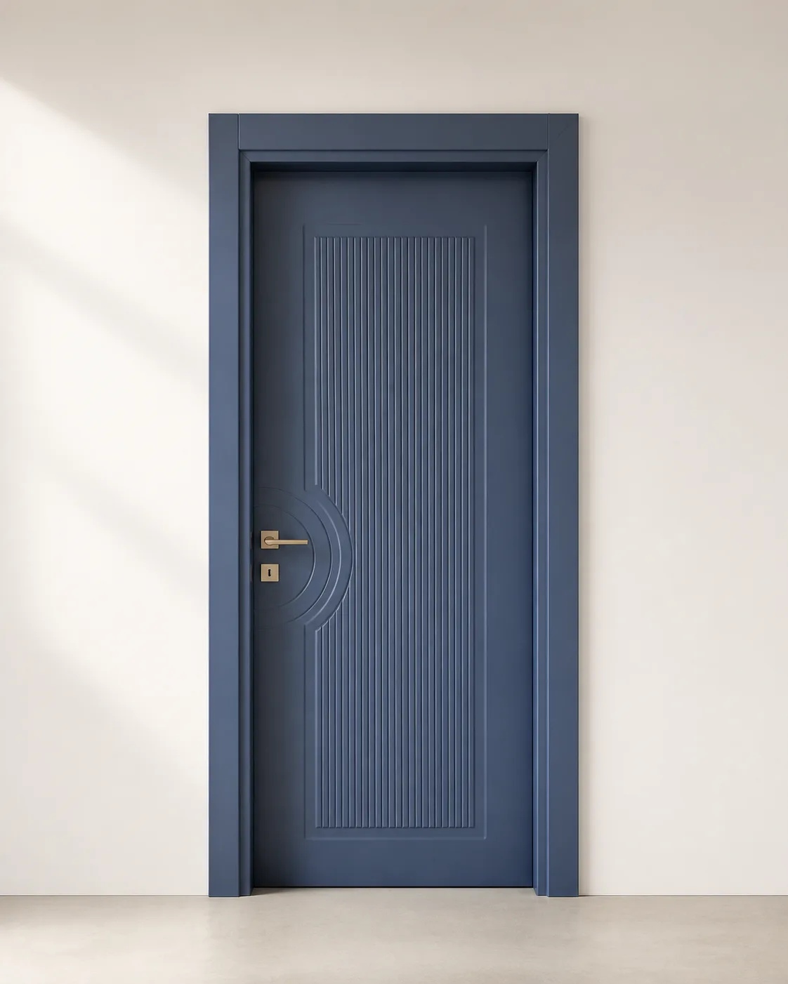 Blue Gray Fluted Door with Semicircular Detail by Modi Interiors Jaipur