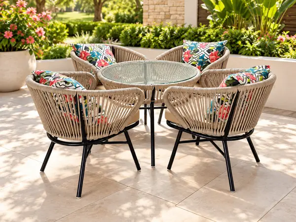 Beige Rope Patio Set with Glass Table — image 2