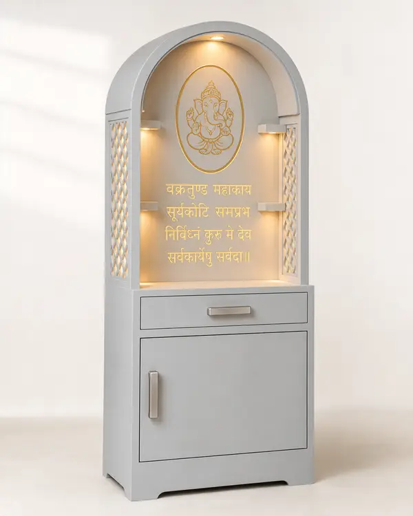 Arched Grey Mandir with Ganesh Panel — image 1