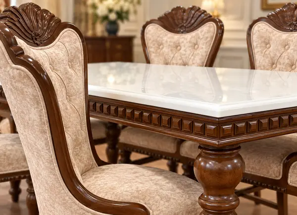 Classic Carved Wooden Dining Table Set — image 3