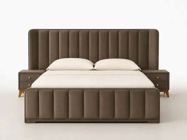 Taupe Vertical Channel Tufted Bed — image 1