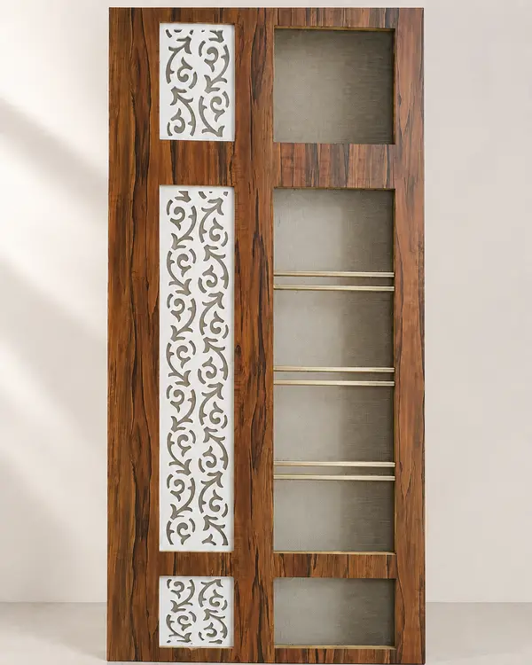 Warm Wood Jali Door with White Vine Panels | Modi Interiors Jaipur — image 1