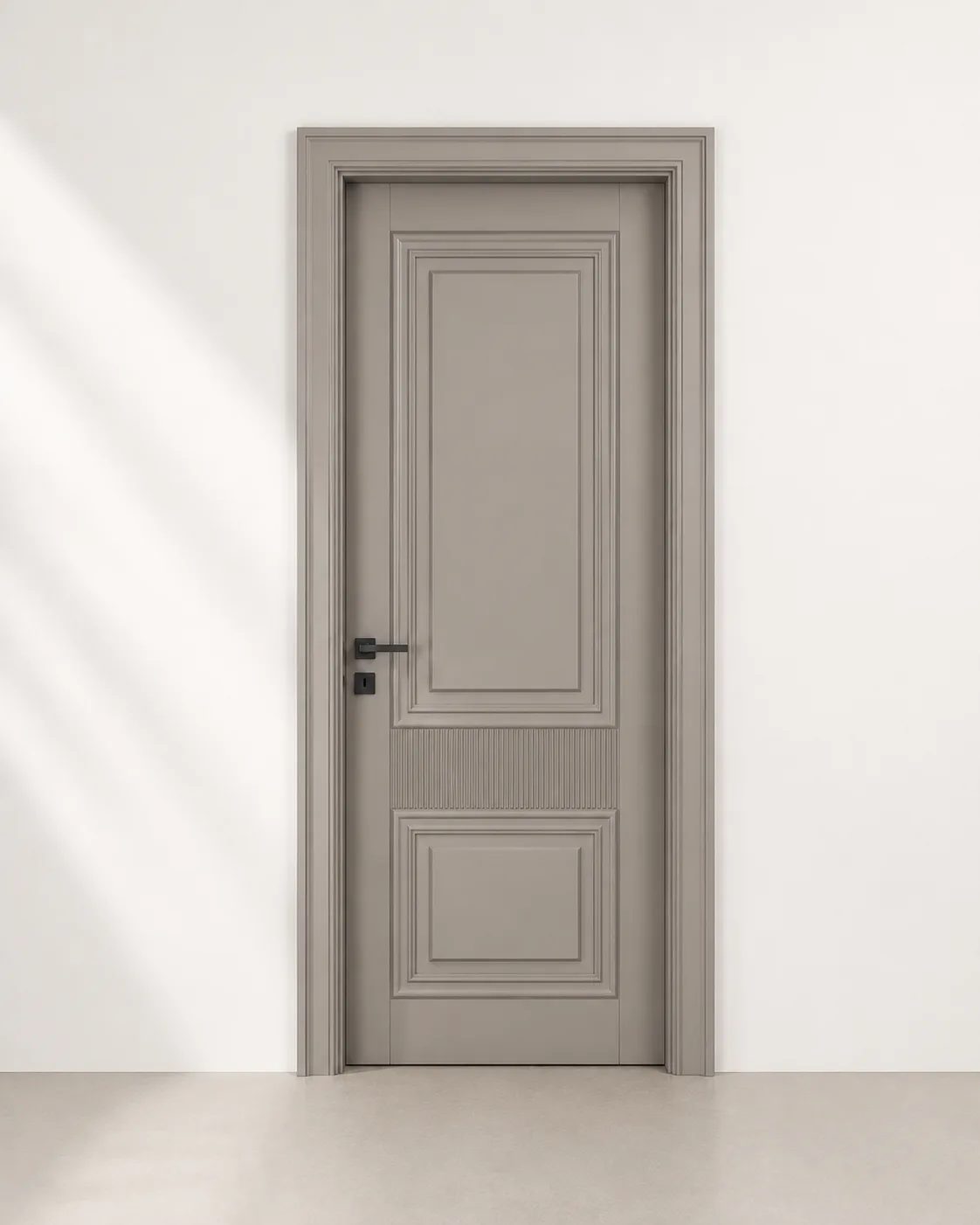 Greige Molded Door with Fluted Middle Band by Modi Interiors Jaipur