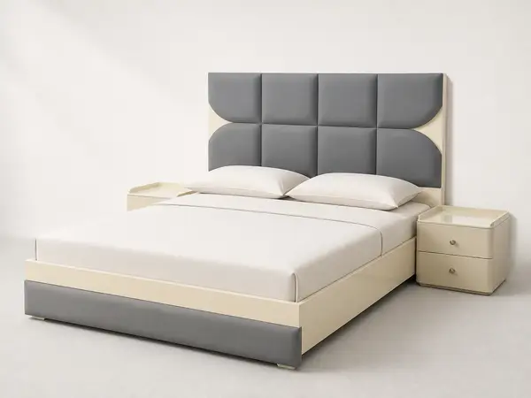 Gray Scalloped Square Tufted Bed — image 2