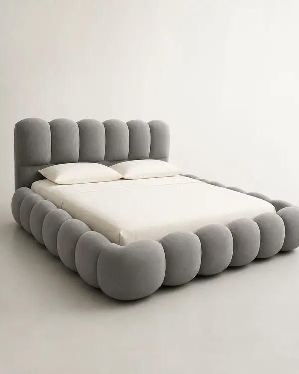 Grey Bubble Frame Upholstered Bed — image 1