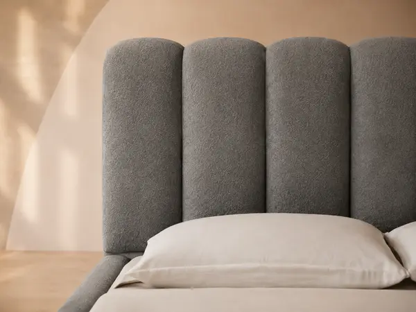 Grey Scalloped Channel Upholstered Bed — detail view 1