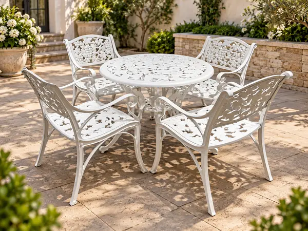 White Cast Garden Table Set — image 2
