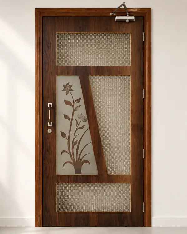 Brown Jali Door with Floral Insert | Modi Interiors Jaipur — image 1