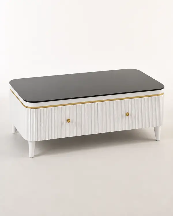 Glossy Black Center Table with Sunburst Gold Knobs — image 2