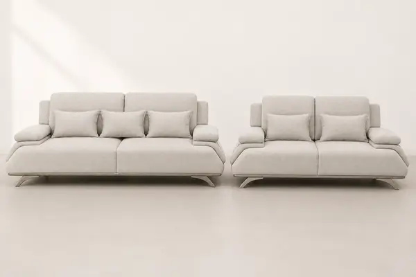 Oatmeal Boucle Sofa Pair — image 5