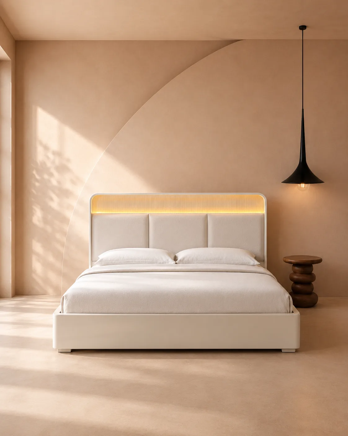 Cream Upholstered Bed with LED Headboard
