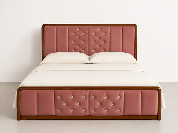 Dusty Rose Diamond Tufted Bed — image 1