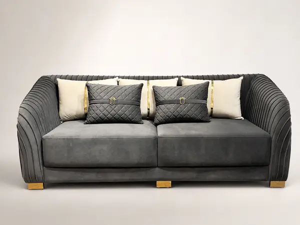 Charcoal Velvet Pleated Arm Loveseat — image 2