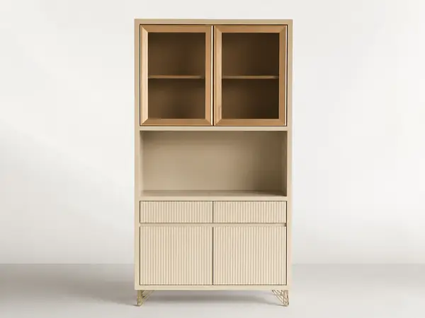 Cream Lacquer Cabinet on Gold Hairpin Legs — image 1