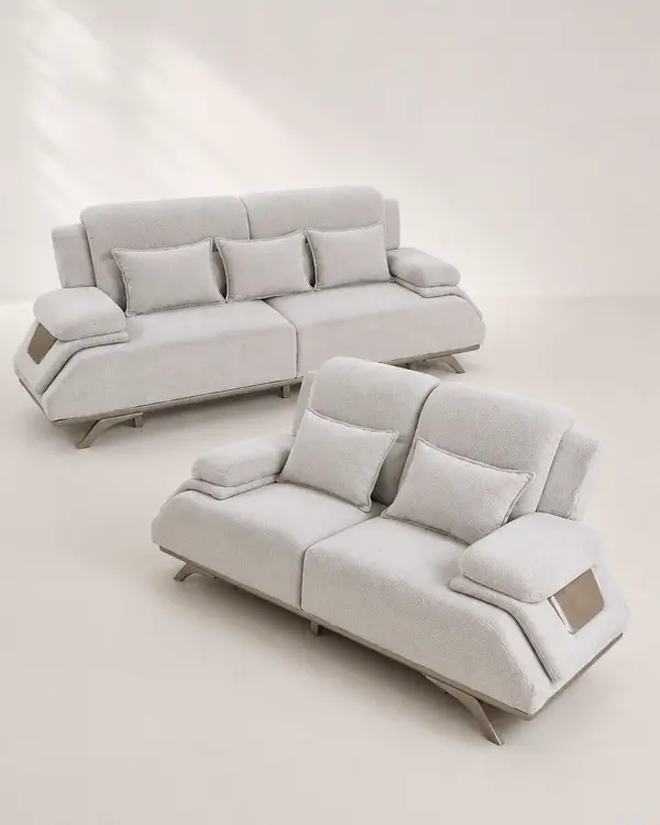 Oatmeal Boucle Sofa Pair — image 4