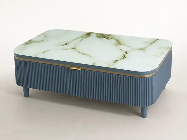 Teal-Grey Center Table with Marble Top — image 2