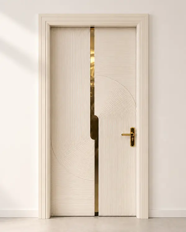 Ivory Curved Fluted Door with Gold Strip | Modi Interiors Jaipur — image 1