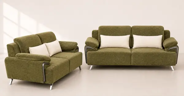 Olive Green Textured Sofa Pair — image 10