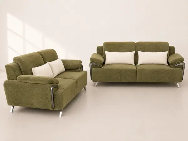 Olive Green Textured Sofa Pair — image 1