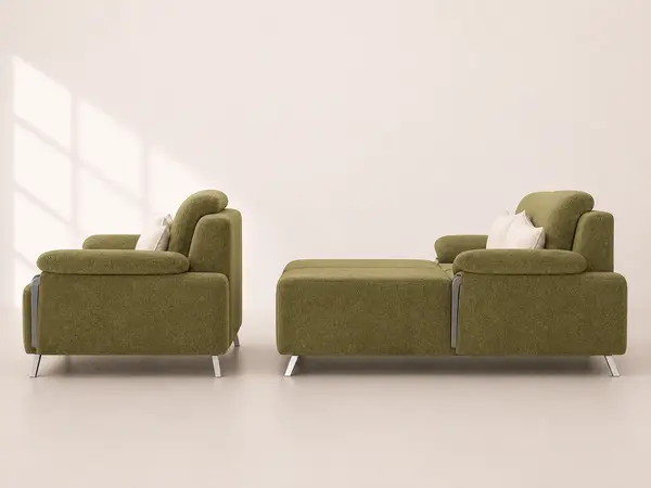 Olive Green Textured Sofa Pair — image 3