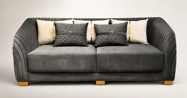 Charcoal Velvet Pleated Arm Loveseat — image 4