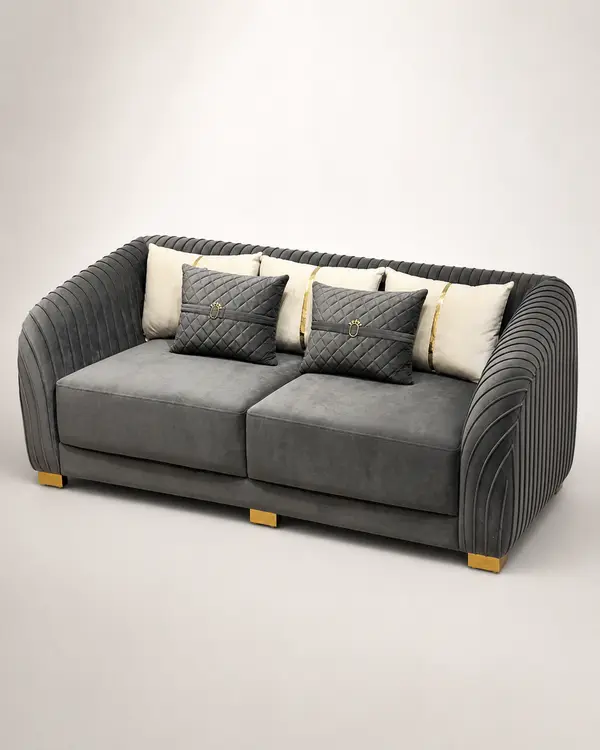 Charcoal Velvet Pleated Arm Loveseat — image 3