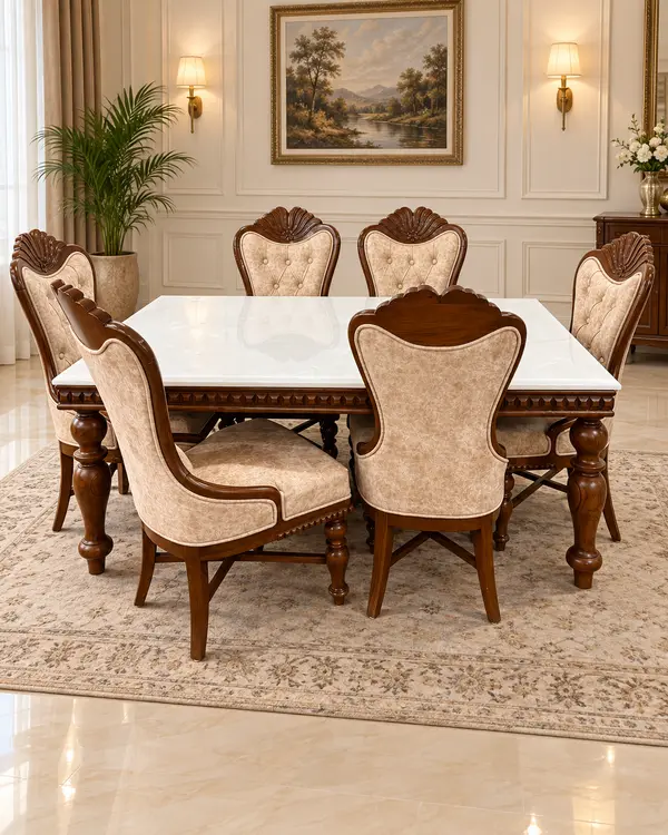 Classic Carved Wooden Dining Table Set — image 1