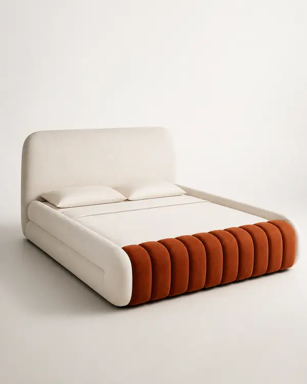 Ivory Bed with Rust Channel Bench — image 1