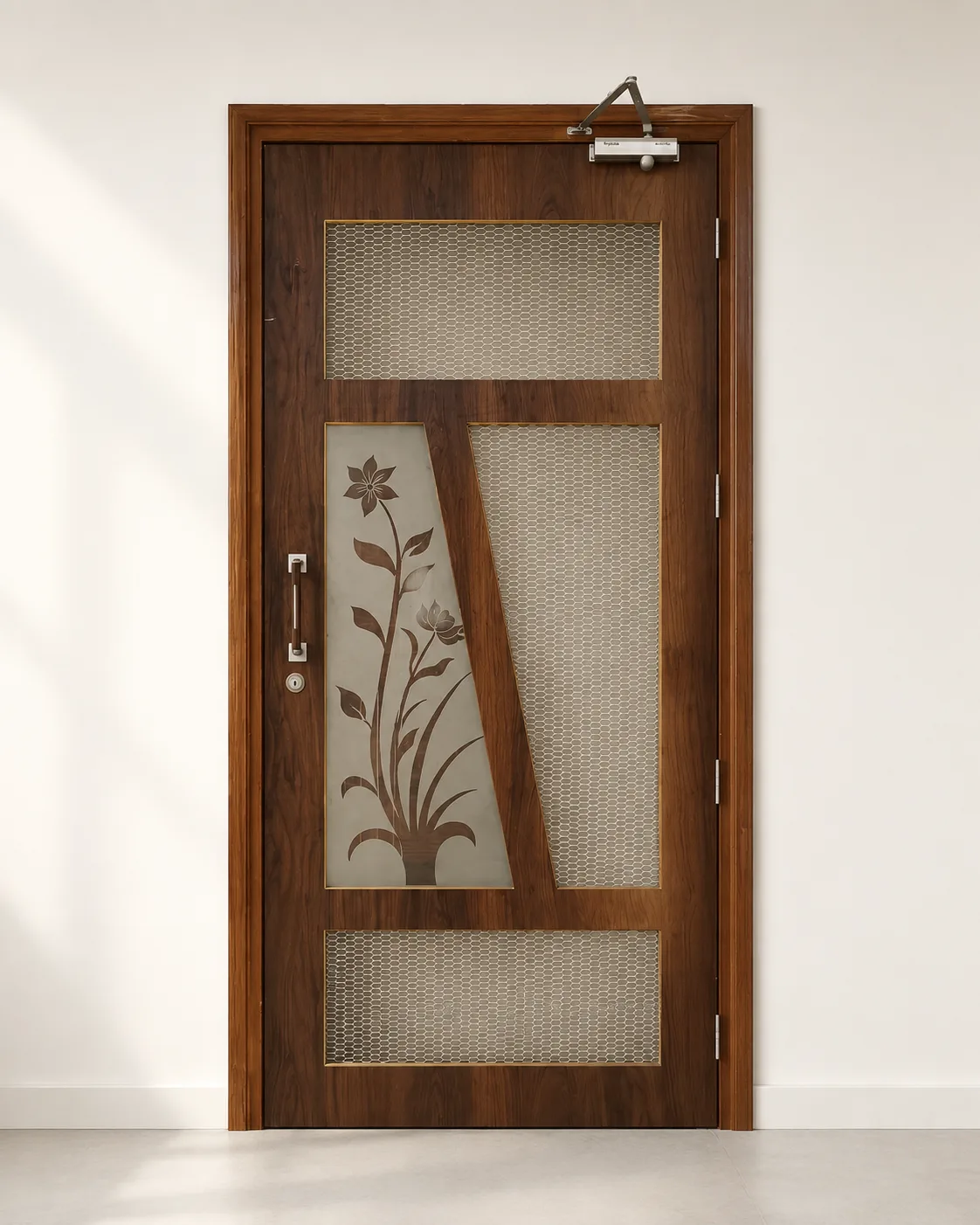 Brown Jali Door with Floral Insert by Modi Interiors Jaipur