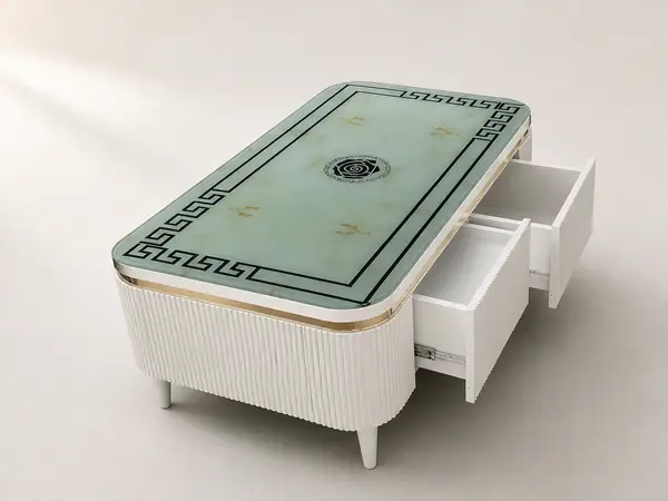 Jade Marble Center Table with Greek Key Border — image 1