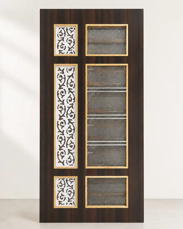 Dark Wood Jali Door with Gold Borders | Modi Interiors Jaipur — image 1