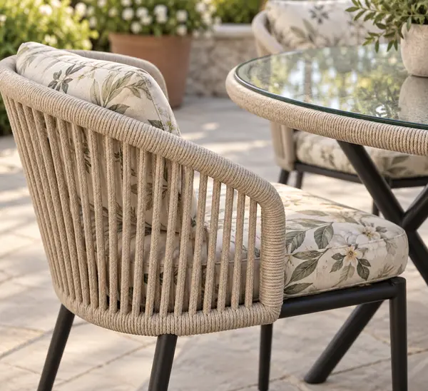 Beige Rope Patio Set with Glass Table — image 3