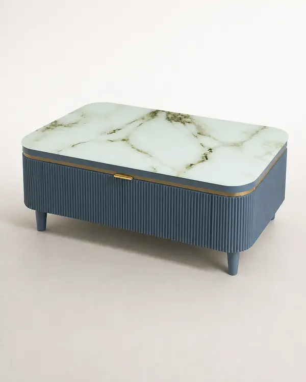 Teal-Grey Center Table with Marble Top — image 1