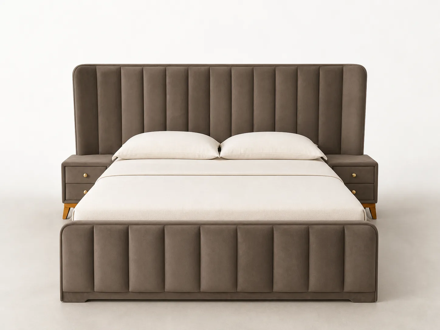 Taupe Vertical Channel Tufted Bed by Modi Interiors in Jagatpura Jaipur