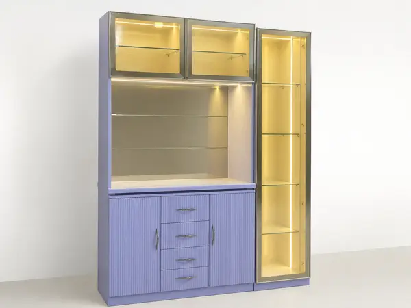 Lavender-Blue Two-Tone Crockery Unit with Glass Wall Cabinets — image 1