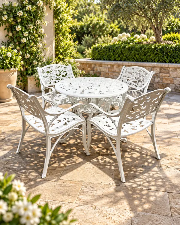 White Cast Garden Table Set — image 1