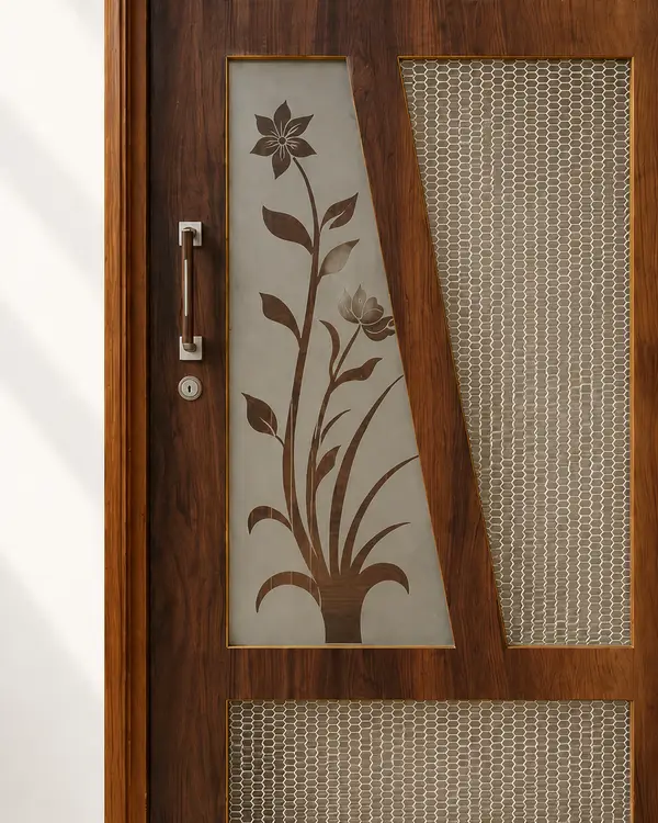 Brown Jali Door with Floral Insert | Modi Interiors Jaipur — image 2